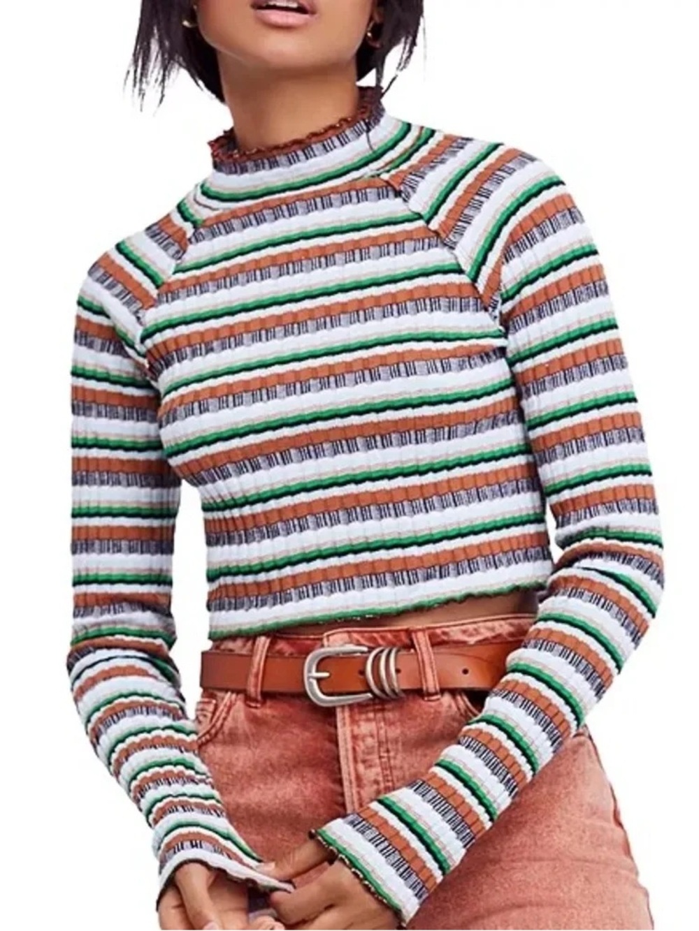 Free People Mirror Mock-Neck Ribbed Top Sweater Size Small